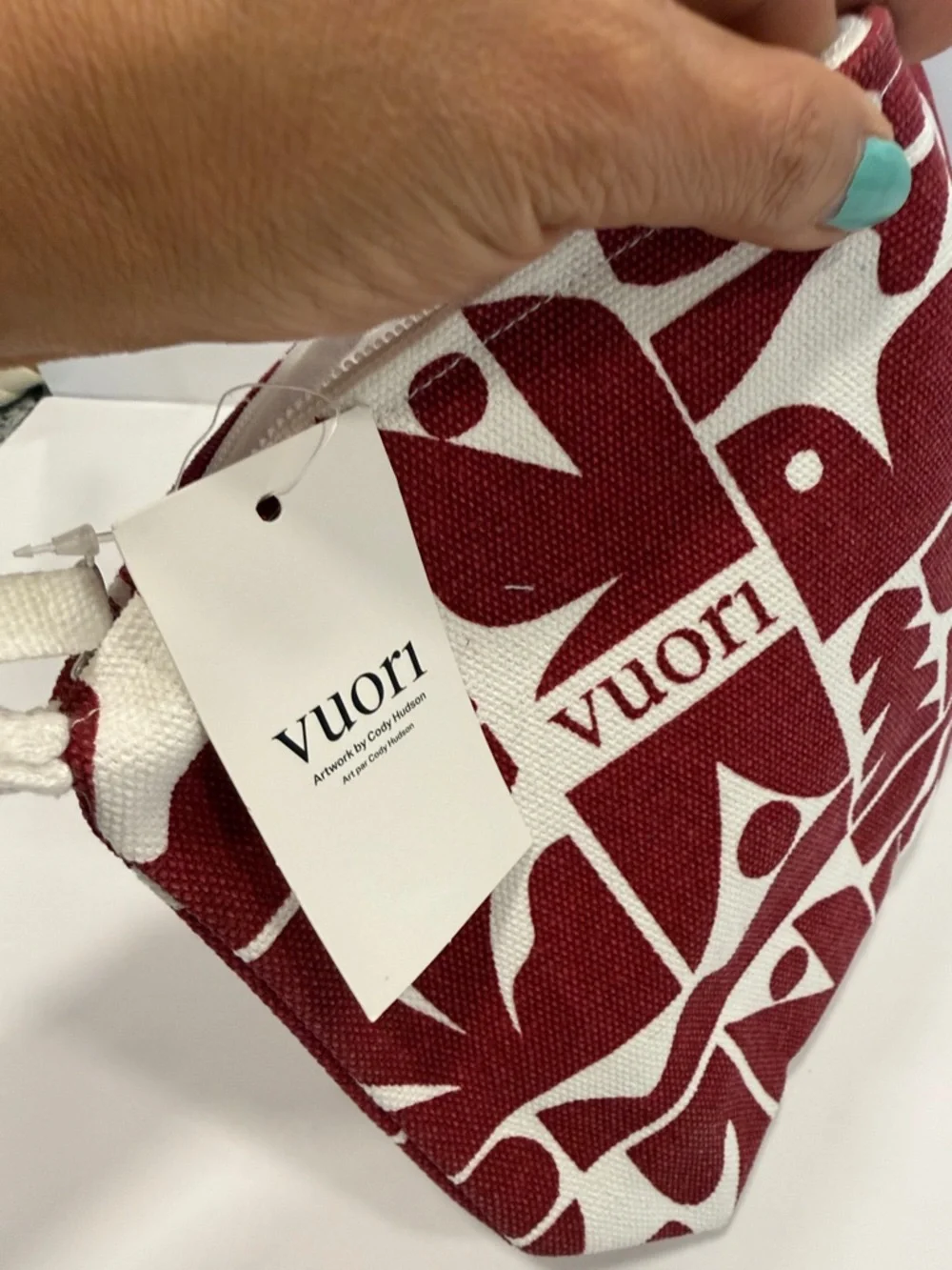 Vuori Burgundy and White Geometric Cosmetic Pouch NWT